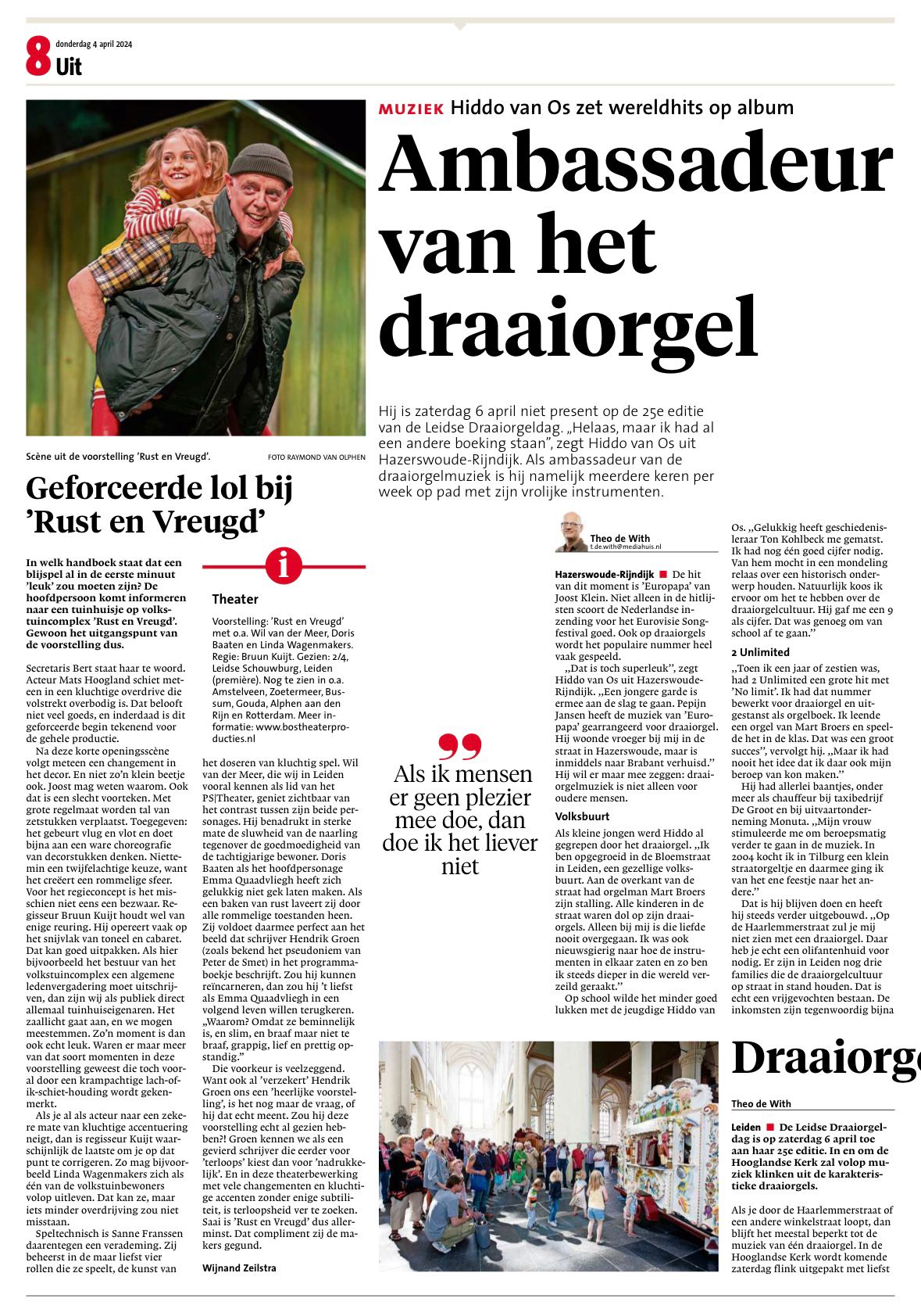 Leidsch Dagblad over Hiddo van Os, draaiorgelman